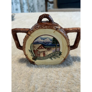 Fitz & Floyd 1993 The Sugar Pine Ceramic Log Cabin Sugar Bowl | Rustic Lodge